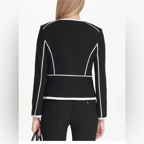 Calvin Klein Women's Contrast Trim Jacket Black Size 4, Black/White, - Picture 2 of 10